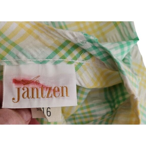 Vintage 70s Jantzen A-Line Skirt Womens Size M Green Pastel Plaid Preppy - Picture 3 of 4